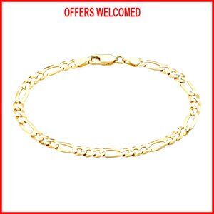 18K Gold Plated 925 Sterling Silver Figaro Chain Bracelet 5mm